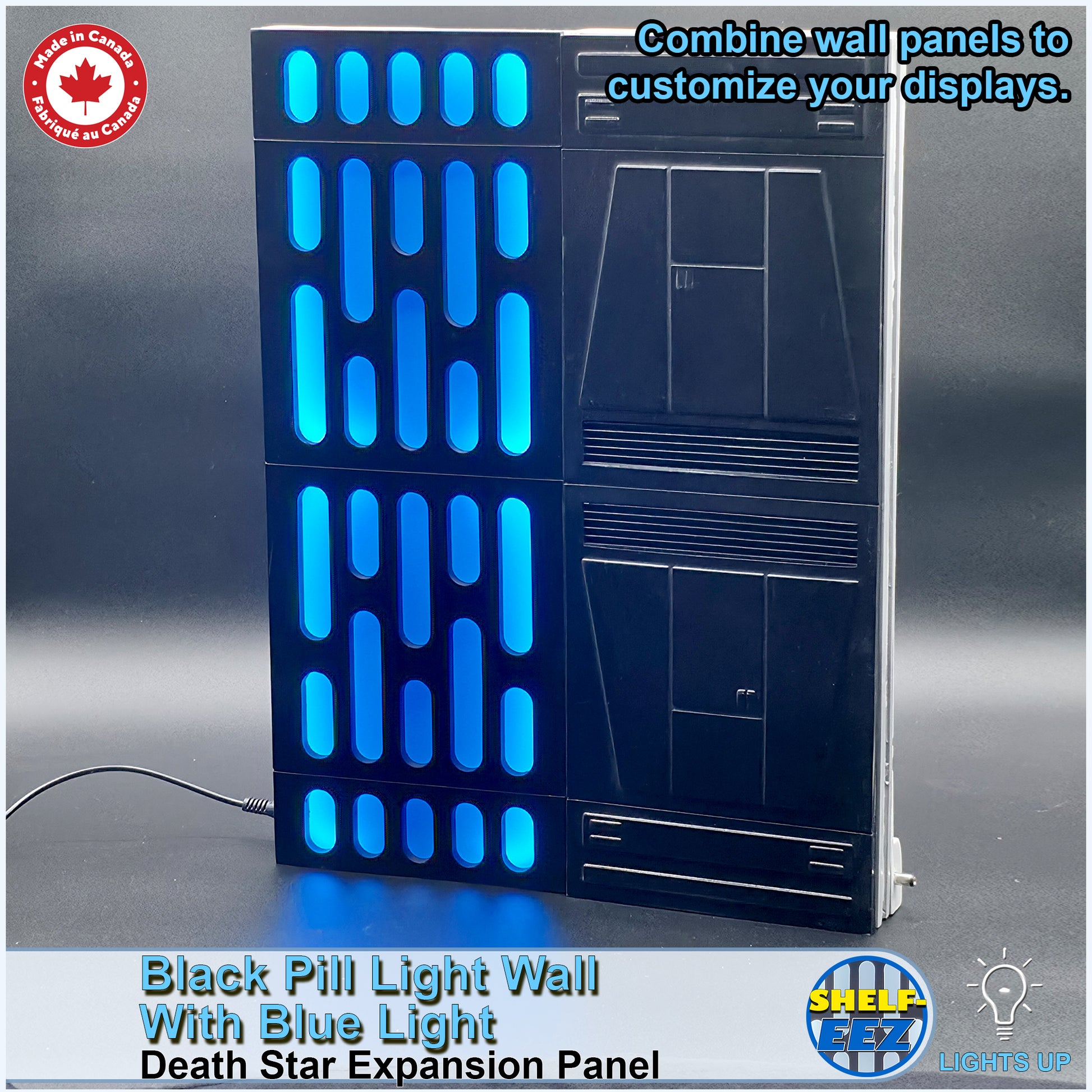 Black and Blue Death Star Wall Pill Light Wall Panel